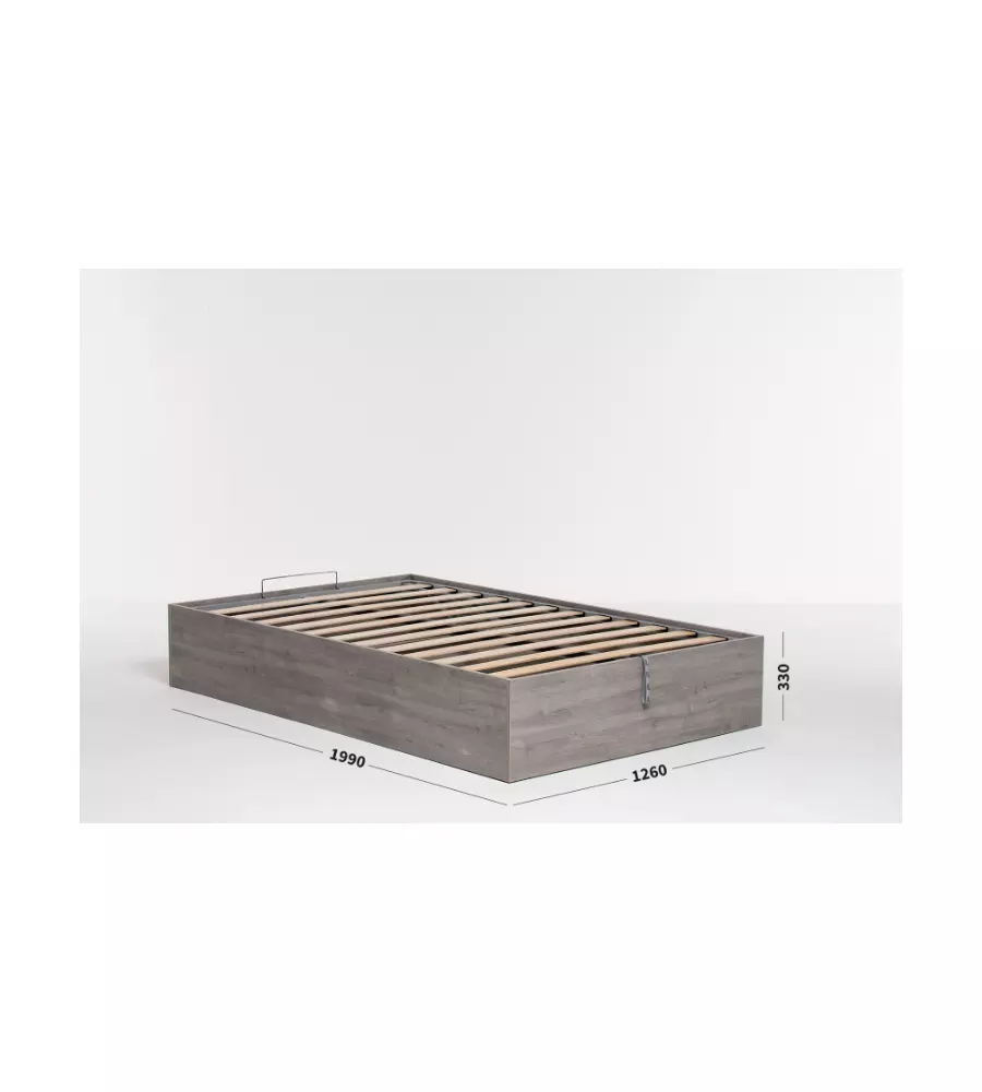 Letto 1 piazza e mezza 'bed box' rovere grigio con rete e contenitore, 120x190 cm